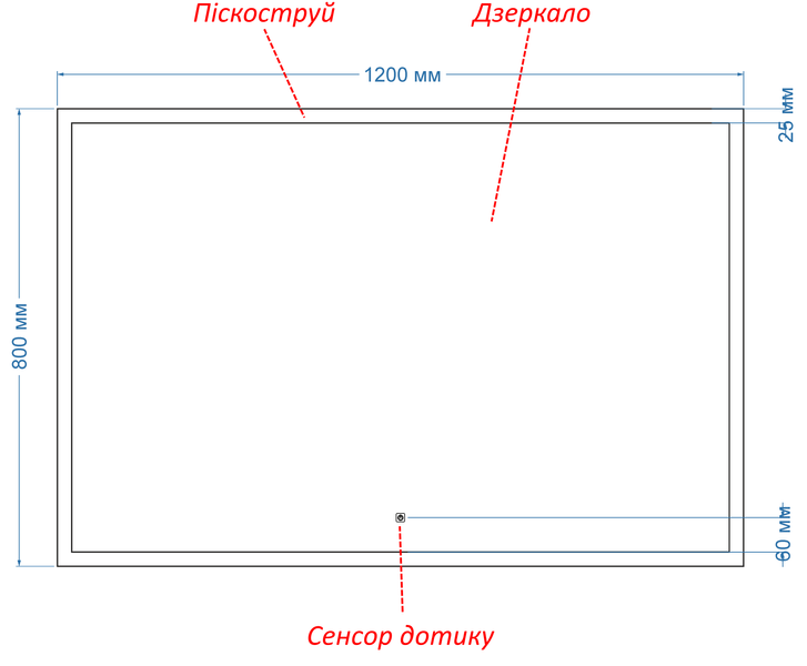Дзеркало з підсвіткою LED контурне прямокутне Simphony - з сенсором дотику 1821167812080 фото