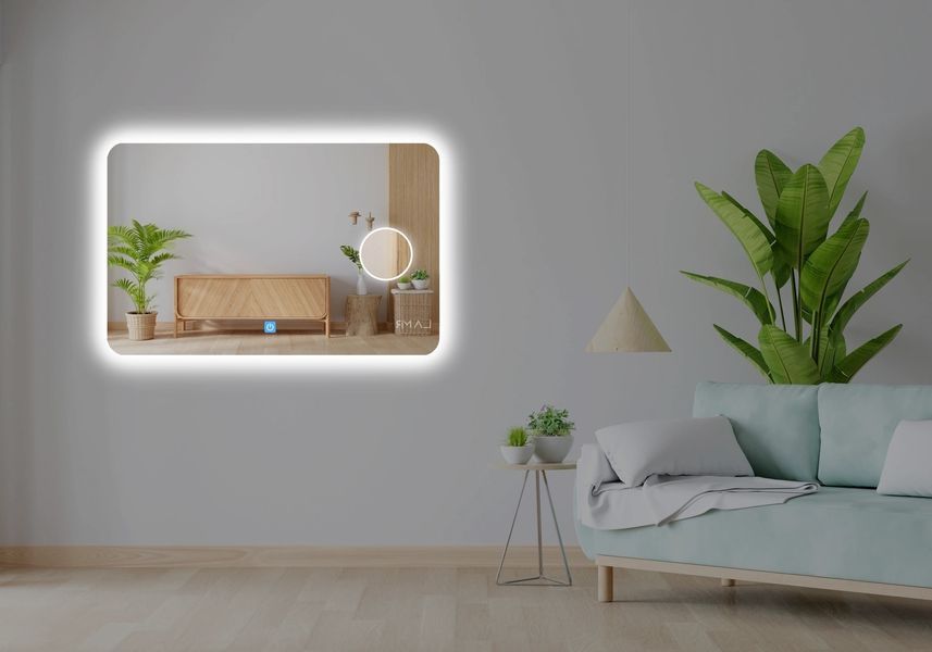 Косметическое зеркало с LED подсветкой стены закругленное Ornella - два сенсора, линза с подсветкой #orl 1651916282120812080 фото