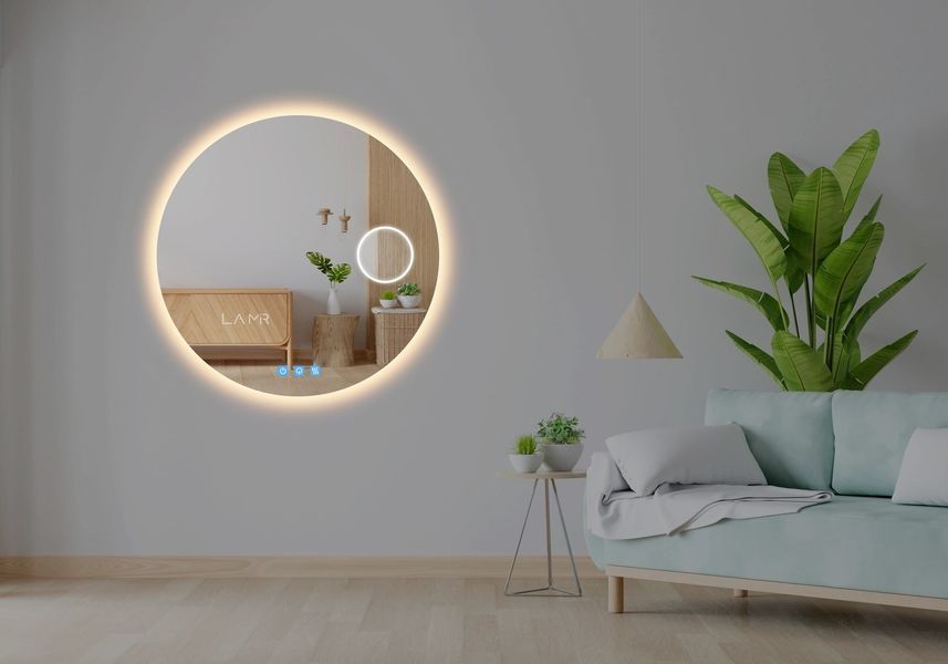 Косметическое зеркало с LED подсветкой стены круглое Adeo -три сенсора, линза с подсветкой и подогрев зеркала #adl 161152613238100100 фото