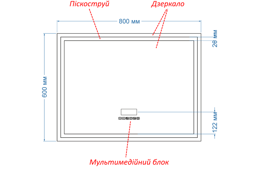 Дзеркало з двома LED підсвітками прямокутне з рамою Karnet - зі Smart-блоком та підігрівом 63612930827818060 фото