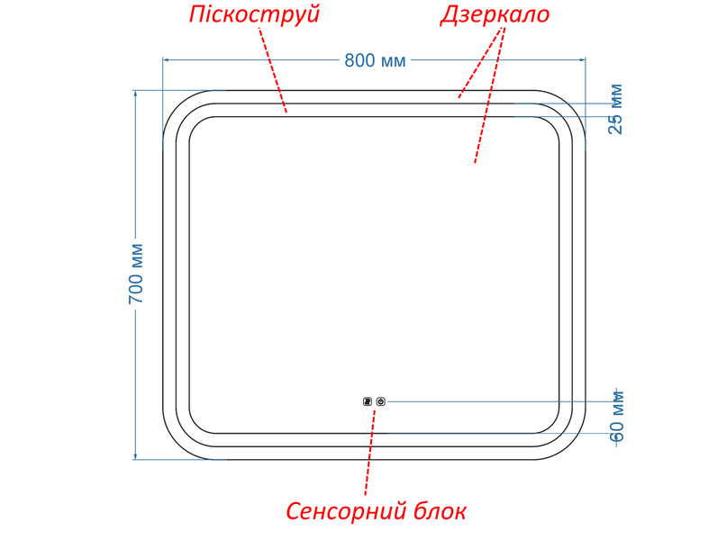 Дзеркало з двома LED підсвітками закруглене Anvi - два сенсора та підігрів дзеркала #anx 1141371631688070 фото