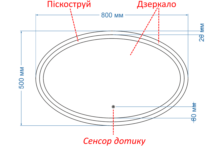 Зеркало с лицевой LED подсветкой овальное Polo - с сенсором касания 172116788050 фото