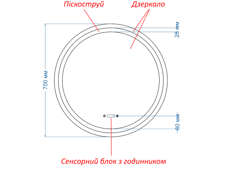 Дзеркало з підсвіткою обличчя LED кругле Amica - два сенсора, годинник та підігрів дзеркала #aw 110116313487070 фото