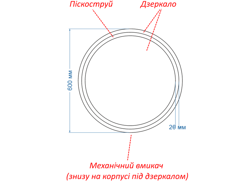 Зеркало в черной раме ПВХ с двумя LED подсветками круглое Amica - с двумя механическими выключателями #acf2 61019943816060-dw фото