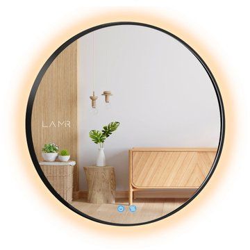 Зеркало в черной раме ПВХ с LED подсветкой стены круглое Adeo - с сенсором касания и подогрев зеркала #adcf 66115316819090 фото