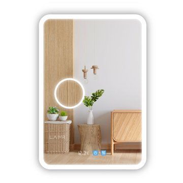 Косметичне дзеркало з підсвіткою LED контурне закруглене Ahana - два сенсора, годинник, лінза з підсвіткою та підігрів дзеркала 18116184314286070 фото