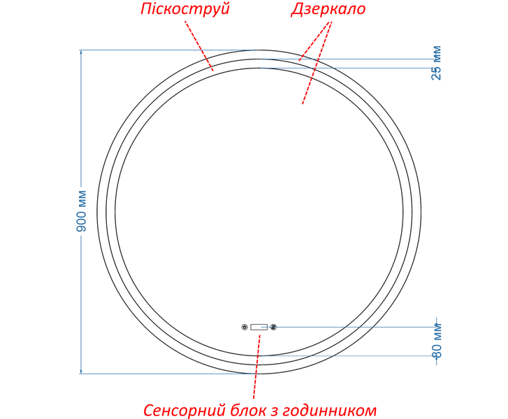 Зеркало с подсветкой лица LED круглое Amica - два сенсора, часы и подогрев зеркала #aw 110116313489090 фото