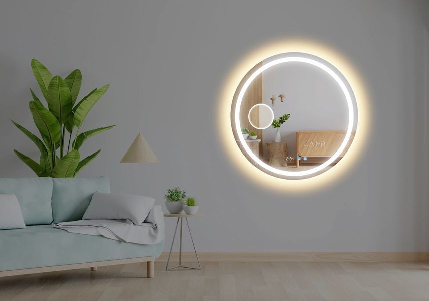 Косметичне дзеркало з двома LED підсвітками кругле Amica - два сенсора дотику, годинник лінза з підсвіткою та підігрів дзеркала #alw2 1101816184311208100100 фото