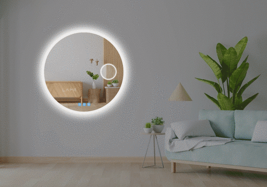 Косметическое зеркало с LED подсветкой стены круглое Adeo -три сенсора, линза с подсветкой и подогрев зеркала #adl 1611626132387070-dw фото