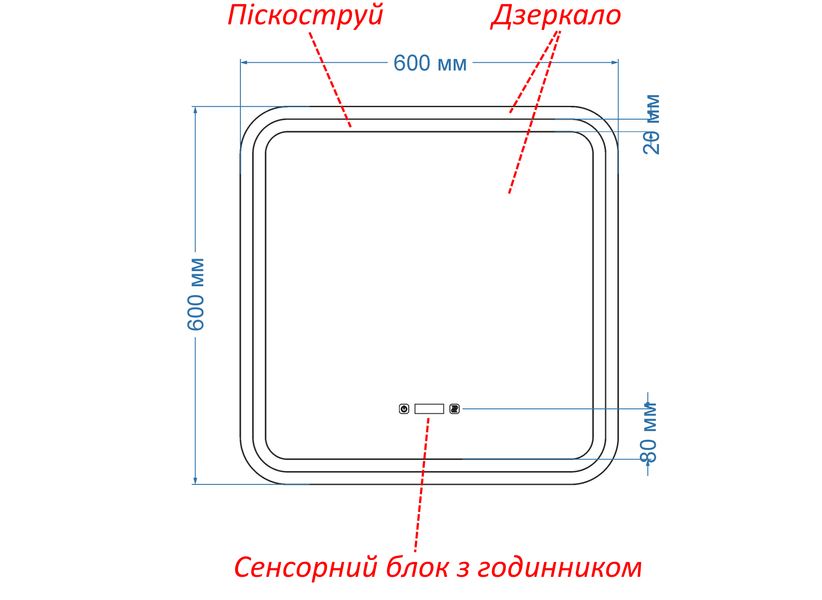 Дзеркало з двома LED підсвітками закруглене Anvi - два сенсора, годинник та підігрів дзеркала #anw 1141916313486060-dw фото