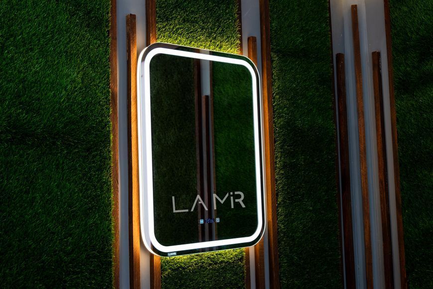Дзеркало з двома LED підсвітками закруглене Anvi - два сенсора, годинник та підігрів дзеркала #anw 1141916313486060-dw фото