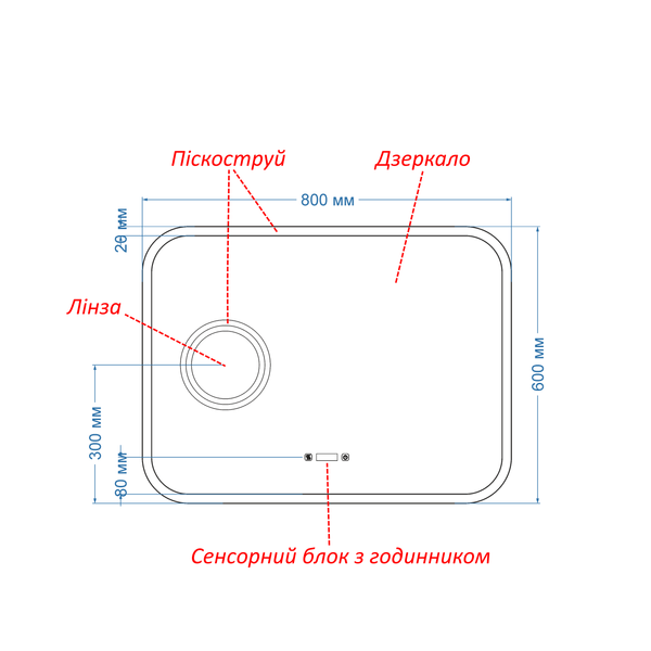 Косметическое зеркало с подсветкой LED контурне закругленное Ahana - два сенсора, часы, линза с подсветкой и подогрев зеркала 18116184314288060 фото