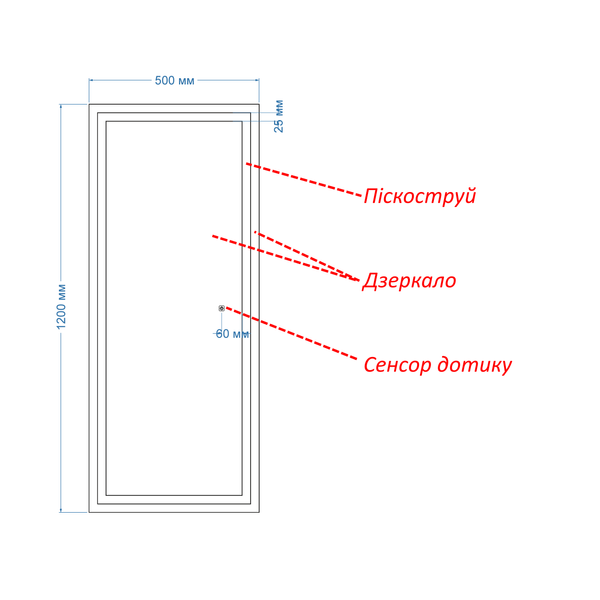 Ростовое зеркало с двумя LED подсветками прямоугольное Karnet - с сенсором касания 1361167650120 фото