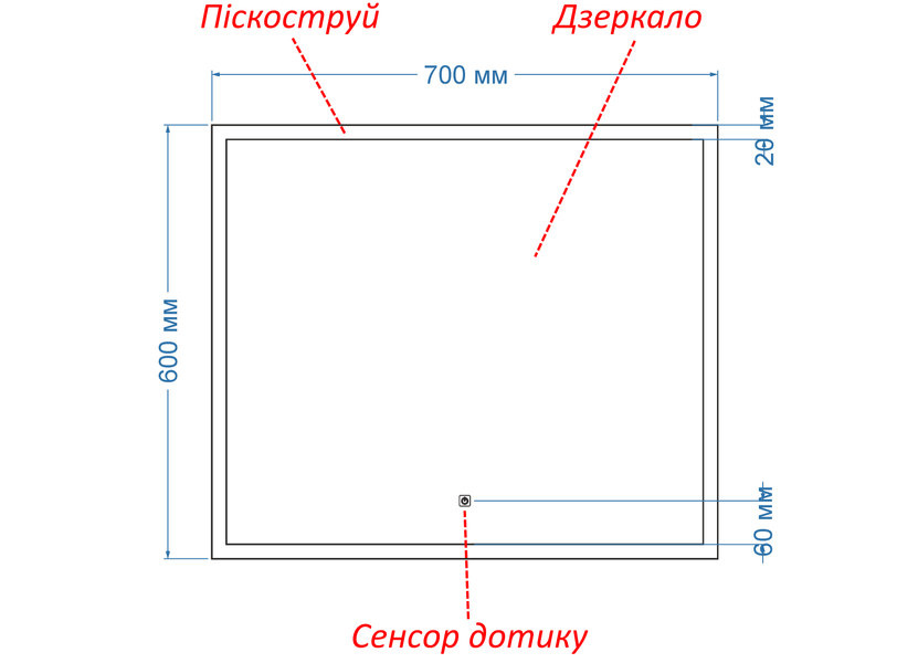 Дзеркало з контурною LED підсвіткою прямокутне з рамою Simphony - з сенсором дотику LED-зеркало Simphony - с сенсорной кнопкой управления фото