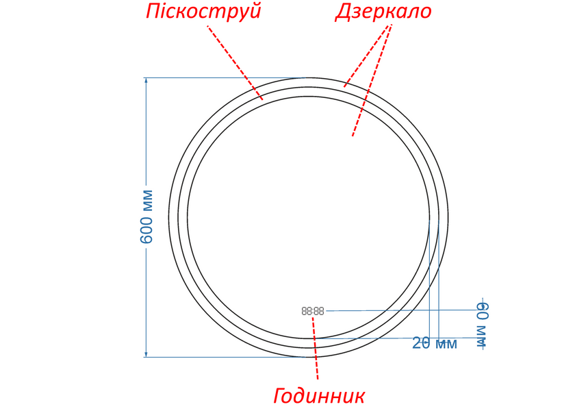 Зеркало с двумя LED подсветками круглое Amica - от вашего выключателя и имеет часы #aw2 110181613786060 фото