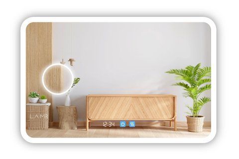 Косметичне дзеркало з підсвіткою LED контурне закруглене Ahana - два сенсора, годинник, лінза з підсвіткою та підігрів дзеркала 18116184314289080 фото