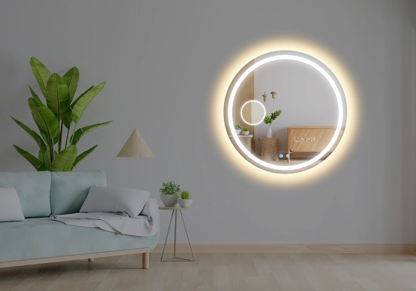 Косметическое зеркало с двумя LED подсветками круглое Amica - два сенсора, линза с подсветкой и подогрев зеркала #al2 110181618431689090 фото