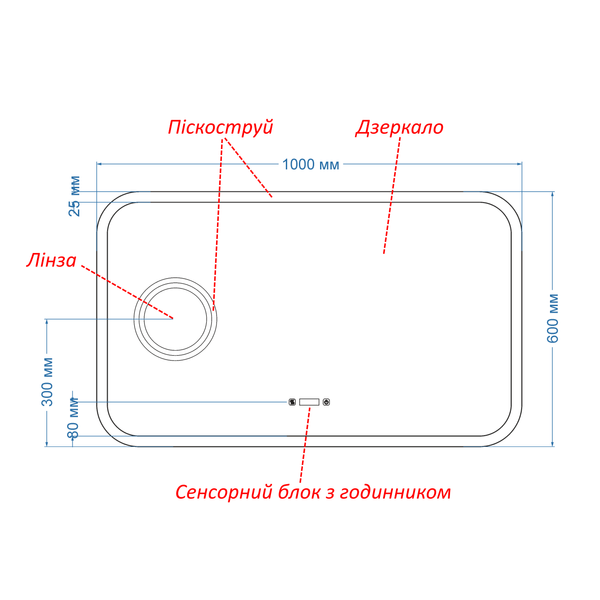 Косметическое зеркало с подсветкой LED контурне закругленное Ahana - два сенсора, часы, линза с подсветкой и подогрев зеркала 181161843142810060 фото
