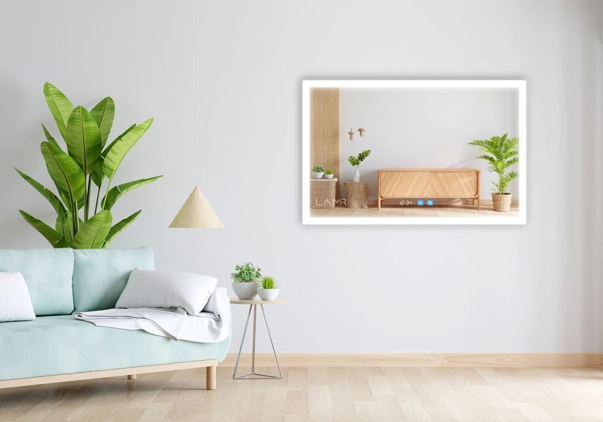 Зеркало с подсветкой LED контурне прямоугольное Simphony - два сенсора, часы и подогрев зеркала 1821163113810060 фото