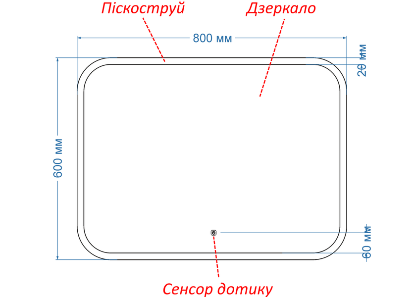 Зеркало с подсветкой LED контурне закругленное Ahana - с сенсором касания 18116788060 фото
