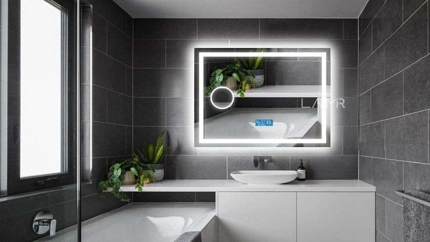 Смарт зеркало с двумя LED подсветками прямоугольное Karnet - bluetooth, подогрев и линза с подсветкой #ksl2 13613030177829812080 фото