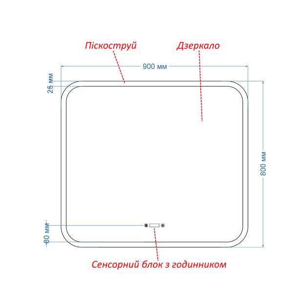 Дзеркало з підсвіткою LED контурне закруглене Ahana - два сенсора, годинник та підігрів дзеркала 18116311389080 фото
