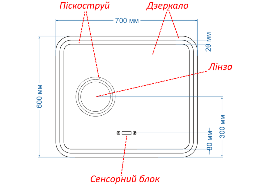 Дзеркало з двома LED підсвітками закруглене з рамою Anvi - з двома сенсорами дотику, годинником підігрівом та лінза з підсвіткою 614191618431120817060 фото