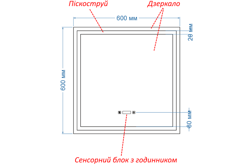 Дзеркало з двома LED підсвітками прямокутне Karnet - два сенсора, годинник та підігрів дзеркала #kw2-spec 3361916313488080-dw фото
