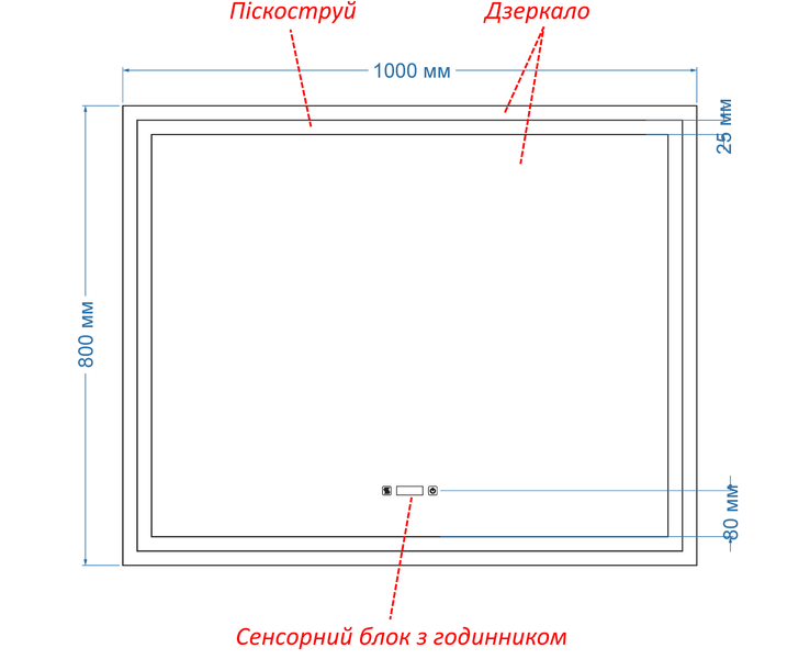 Дзеркало з двома LED підсвітками прямокутне Karnet - два сенсора, годинник та підігрів дзеркала #kw2-spec 33619163134810080-dw фото