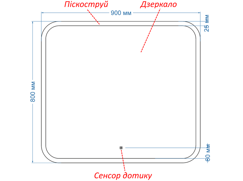 Дзеркало з підсвіткою LED контурне закруглене Ahana - з сенсором дотику 18116789080 фото