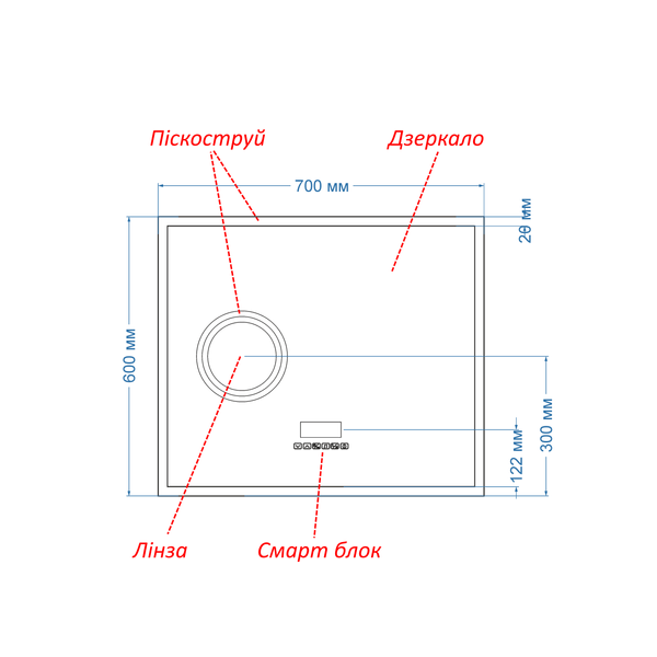 Умное зеркало с подсветкой LED контурне прямоугольное Simphony - Смарт блок, увеличительная линза с подсветкой и имеет подогрев зеркала 18213017782987060 фото