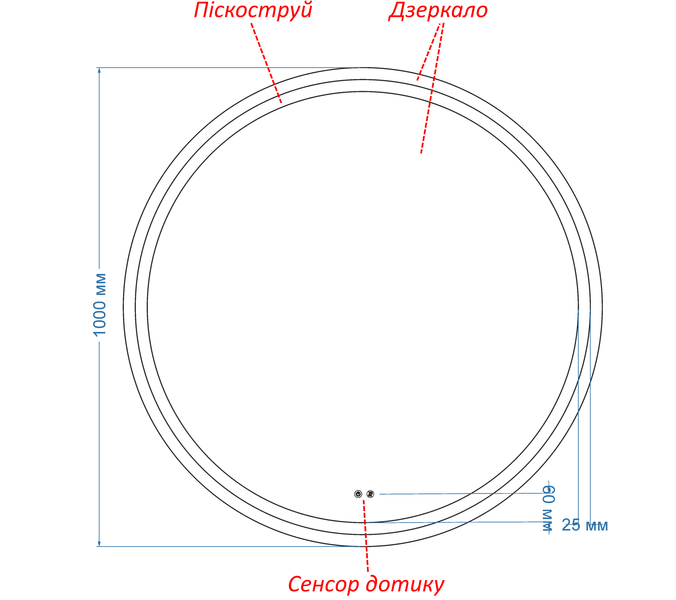 Дзеркало з двома LED підсвітками кругле Amica - два сенсора та підігрів дзеркала #ax 110137163168100100 фото