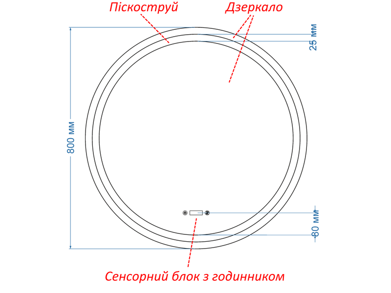 Зеркало с двумя LED подсветками круглое Amica - два сенсора, часы и подогрев зеркала #aw2 1101816313488080 фото