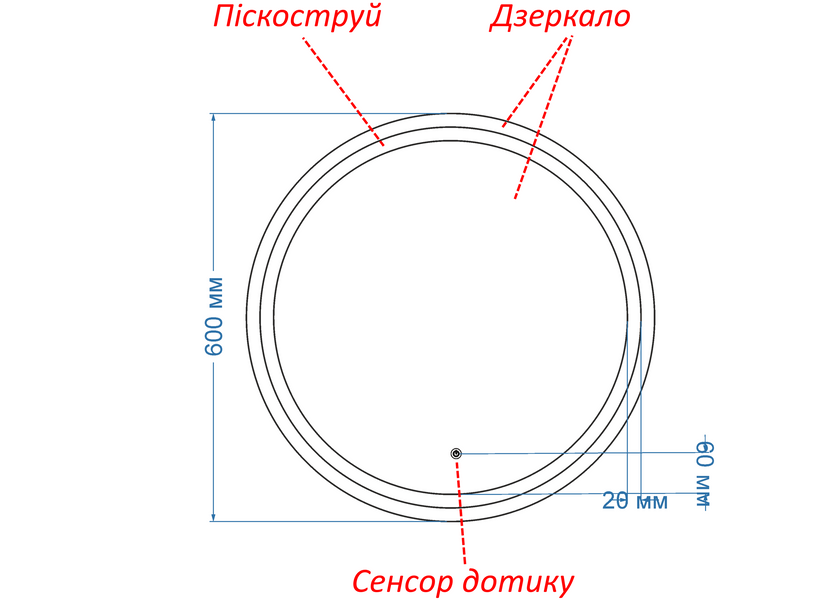 Дзеркало з двома LED підсвітками кругле Amica - з сенсором дотику #ac2 110199786060 фото