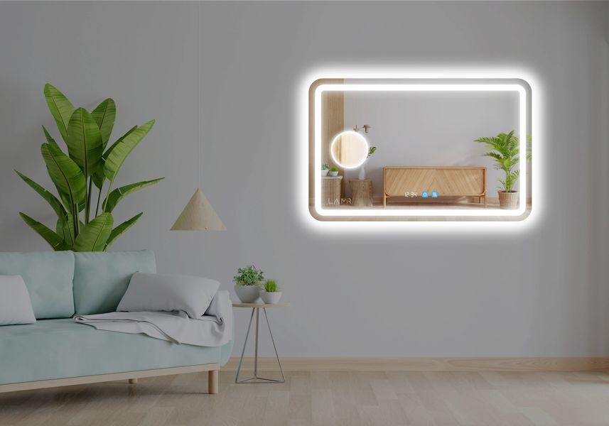 Косметичне дзеркало з двома LED підсвітками закруглене Anvi - два сенсора дотику, годинник лінза з підсвіткою та підігрів дзеркала #anlw2 11419161843112088060-19v фото