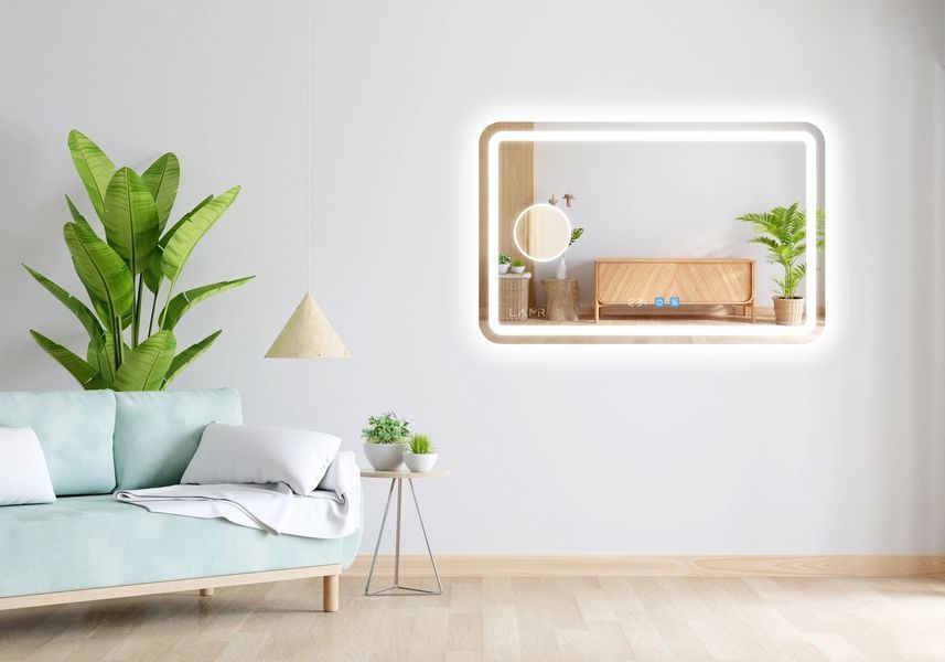 Косметичне дзеркало з двома LED підсвітками закруглене Anvi - два сенсора дотику, годинник лінза з підсвіткою та підігрів дзеркала #anlw2 11419161843112088060-19v фото