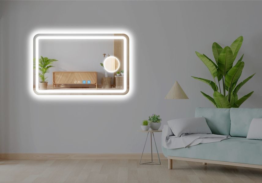 Косметичне дзеркало з двома LED підсвітками закруглене Anvi - два сенсора дотику, годинник лінза з підсвіткою та підігрів дзеркала #anlw2 11419162823112088060 фото