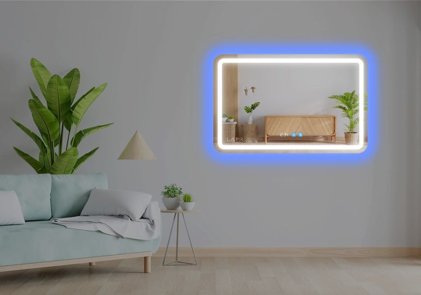 Дзеркало з двома LED підсвітками закруглене Anvi - два сенсора, годинник та підігрів дзеркала #anw 11411316313487060 фото