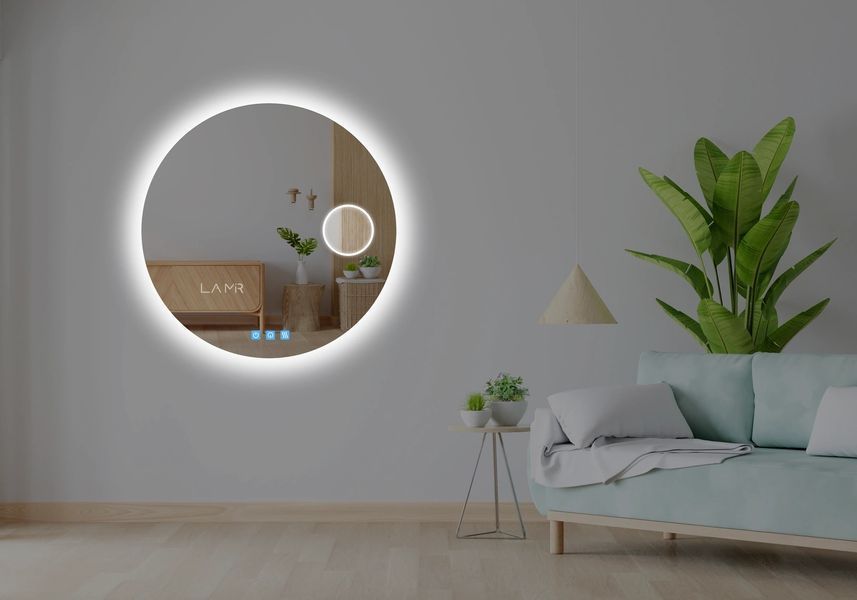 Косметическое зеркало с LED подсветкой стены круглое Adeo -три сенсора, линза с подсветкой и подогрев зеркала #adl 1611626132388080 фото