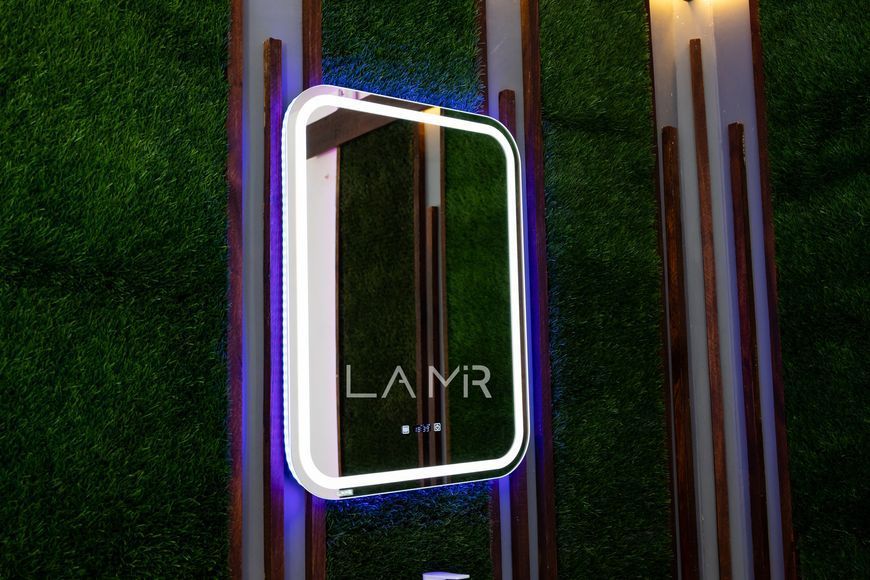 Дзеркало з двома LED підсвітками закруглене Anvi - два сенсора, годинник та підігрів дзеркала #anw 11411316313487060 фото