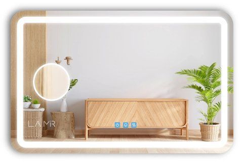 Косметическое зеркало с подсветкой лица LED закругленное Anvi - три сенсора, линза с подсветкой и подогрев зеркала #anl 114116163323812080 фото