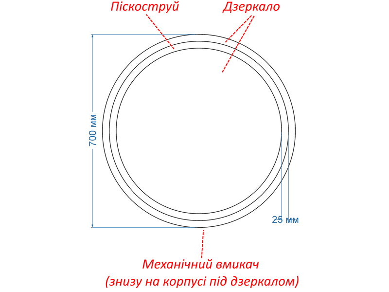 Зеркало в черной раме ПВХ с подсветкой лица LED круглое Amica - с подогрев и механическим выключателем #acf 61019940817070 фото