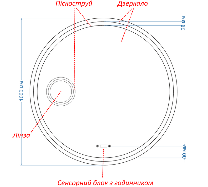 Косметическое зеркало в черной раме ПВХ с двумя LED подсветками круглое Amica - два сенсора, часы, линза с подсветкой и подогрев зеркала #alwf2 61018161843112081100100 фото