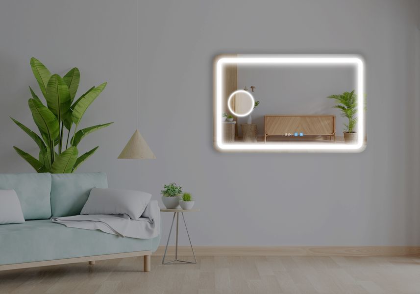Косметичне дзеркало з підсвіткою обличчя LED закруглене Anvi - три сенсора, годинник, лінза з підсвіткою та підігрів дзеркала #anlw 1141161633125812080 фото
