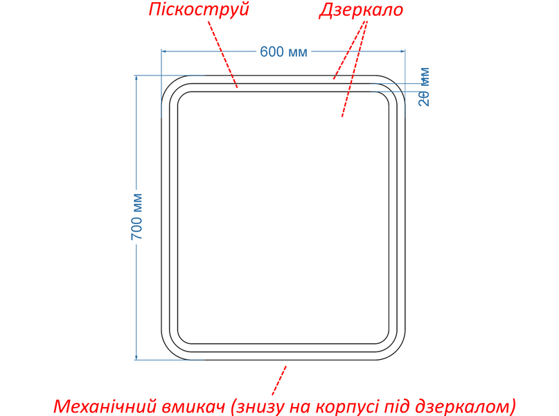Дзеркало з підсвіткою обличчя LED закруглене Anvi - з механічним вимикачем #anc 11419186070 фото