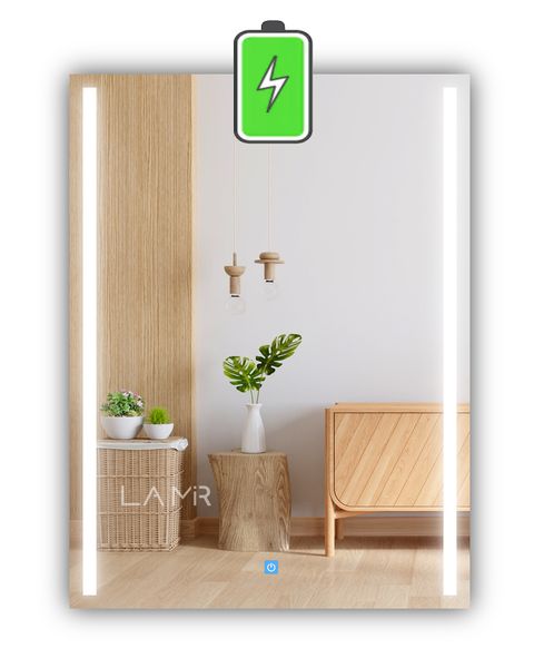 Зеркало с лицевой LED подсветкой прямоугольное Adelita - с сенсором касания и аккумулятором adelita-accum-60x80 фото