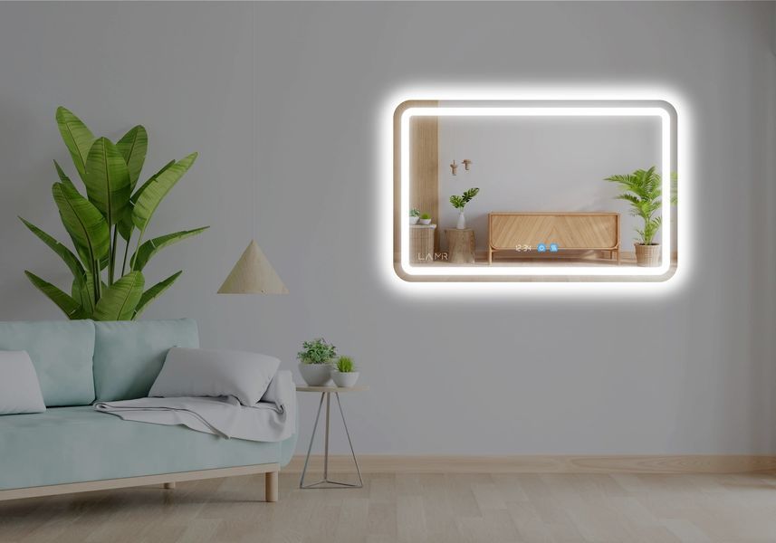 Дзеркало з двома LED підсвітками закруглене Anvi - два сенсора, годинник та підігрів дзеркала #anw 1141916313488070 фото