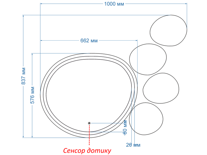 Зеркальная композиция с лицевой LED подсветкой Acqua 1 - с сенсором касания 111167810083,7 фото