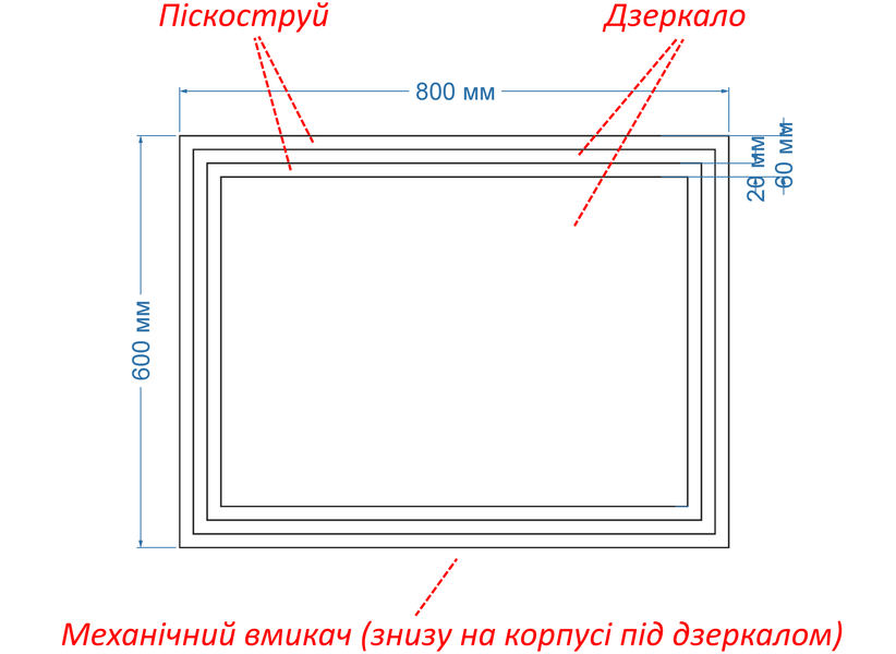 Зеркало с двумя LED подсветками прямоугольное Marita - от вашего включателя 1401379188060 фото