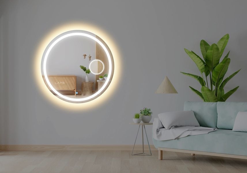 Косметичне дзеркало з двома LED підсвітками кругле Amica - сенсор дотику, лінза з підсвіткою #al2 1101816282788080 фото